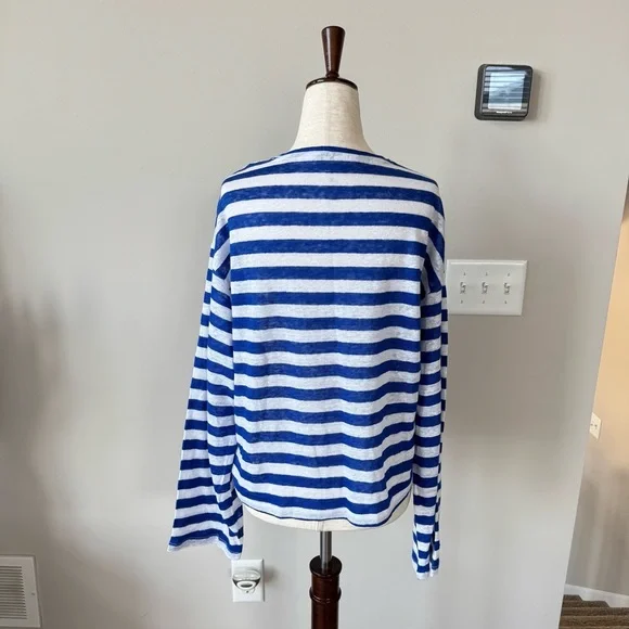 NWT! J. Crew New relaxed linen long-sleeve T-shirt in stripe - Royal Blue/White - Picture 5 of 7